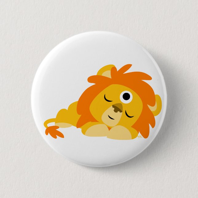 Cute Watchful Cartoon Lion button badge (Front)