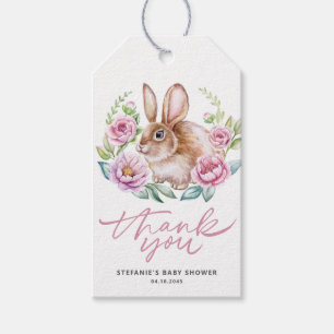 Cute Watecolor Bunny and Pink Flowers Baby Shower Gift Tags
