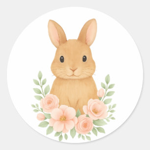 Cute Watecolor Bunny and Pink Flowers Easter Classic Round Sticker