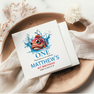 Cute Water Blue Fish 1st Birthday Napkin