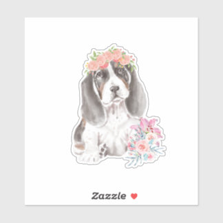 Cute Water colour Basset Hound with flower crown