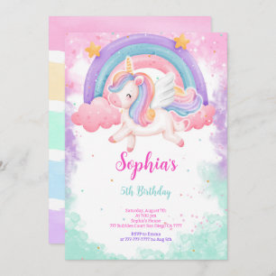 Cute Water Colour Unicorn Invitation