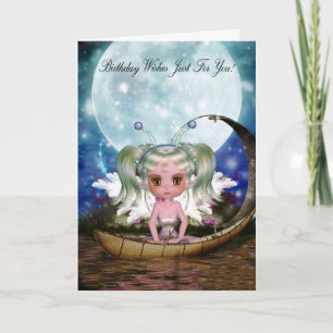 cute water fairy in her little boat with moon card