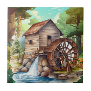 cute water wheel Country Ceramic Tile