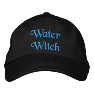 Cute Water Witch Turquoise Blue Black  Embroidered Hat