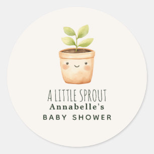 Cute Watercolor A Little Sprout Baby shower Classic Round Sticker