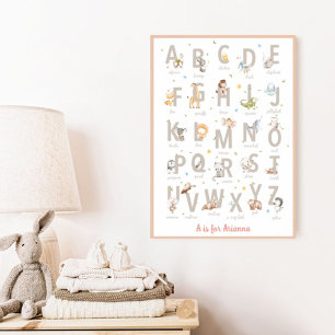 Cute Watercolor ABC Animal Alphabet Nursery Poster