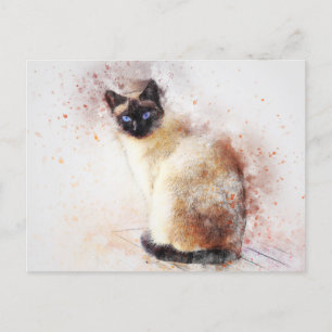 Cute Watercolor Abstract Siamese Cat  Postcard