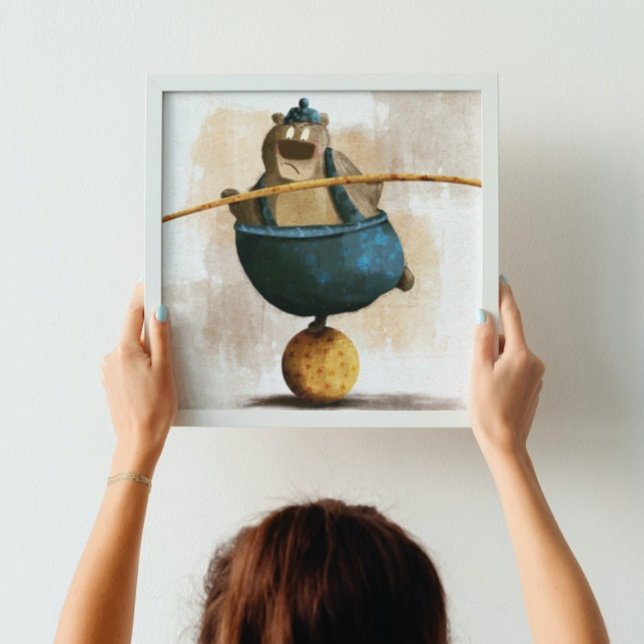 Cute Watercolor Acrobat Bear Ball Kids Nursery Poster (Creator Uploaded)