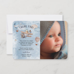 Cute Watercolor Aeroplane Aviation Boy Baby Shower Thank You Card