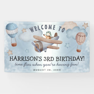 Cute Watercolor Aeroplane Boy Birthday Party Banner