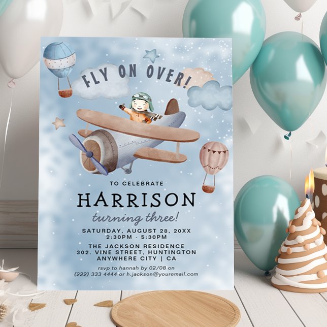 Cute Watercolor Aeroplane Boy Birthday Party Invitation (Creator Uploaded)