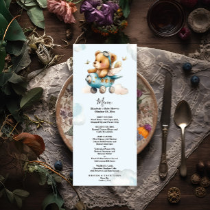 Cute watercolor aeroplane teddy bear menu