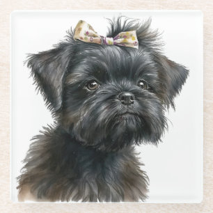 CUTE WATERCOLOR AFFENPINSCHER PUPPY DOG FACE GLASS COASTER