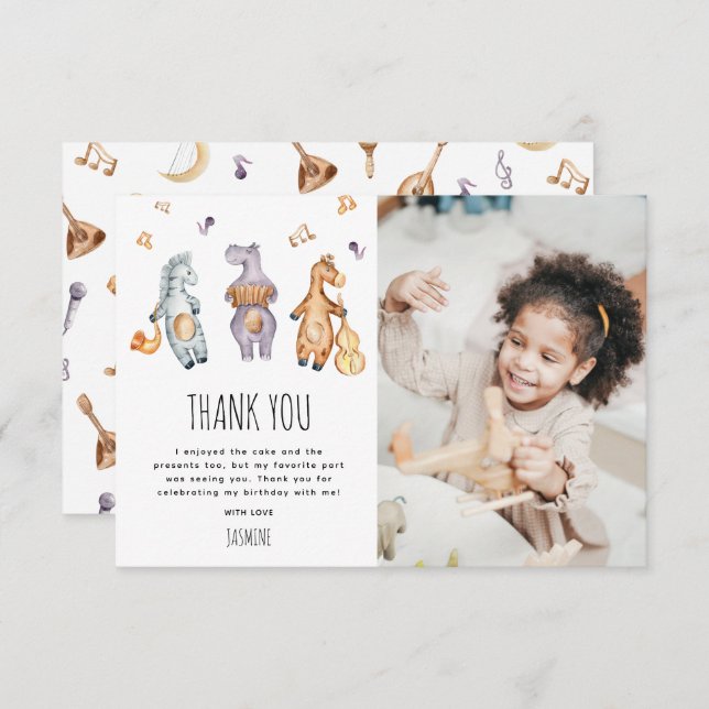 Cute Watercolor African Animals Birthday Thank You Card (Front/Back)