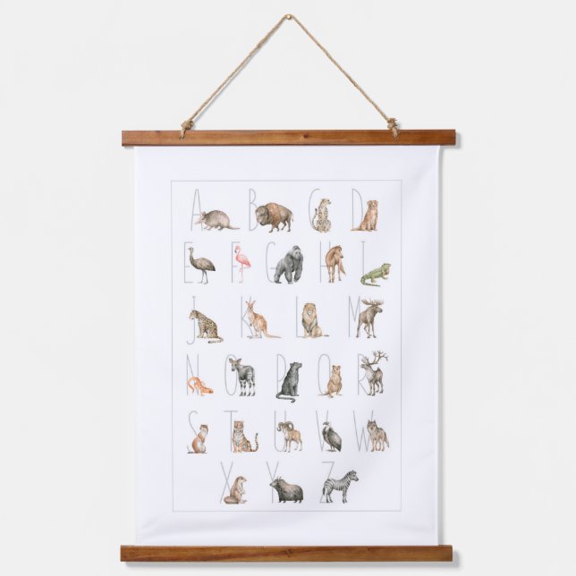 Cute Watercolor Animal Alphabet Hanging Tapestry (Front)