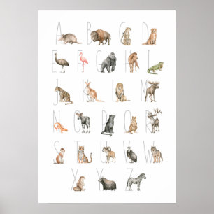 Cute Watercolor Animal Alphabet Poster