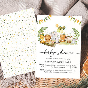 Cute Watercolor Animals Baby Shower Invitation