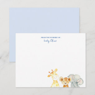 Cute Watercolor Animals From the nursery of Flat Thank You Card