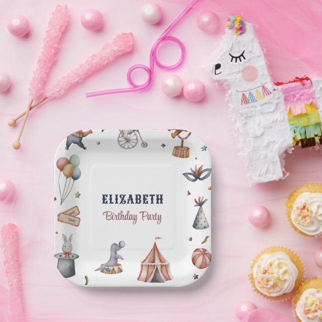 Cute Watercolor Animals Parade Kids Birthday Party Paper Plate (Party)