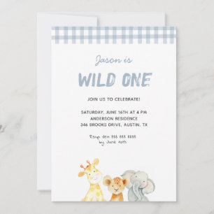 Cute watercolor animals wild one Boy Birthday Invitation