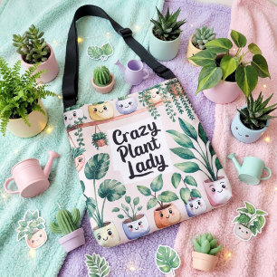 Cute Watercolor Animated Houseplant Crossbody Bag