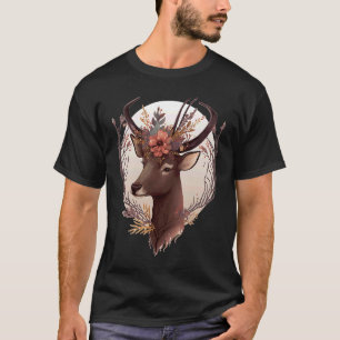 Cute Watercolor Antelope Flower Crown Safari Anima T-Shirt