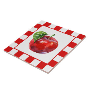 Cute watercolor apple kitchen ceramic tile