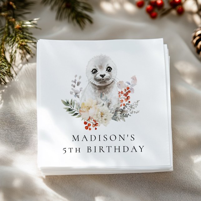 Cute Watercolor Arctic Seal Birthday Party Napkin (Creator Uploaded)
