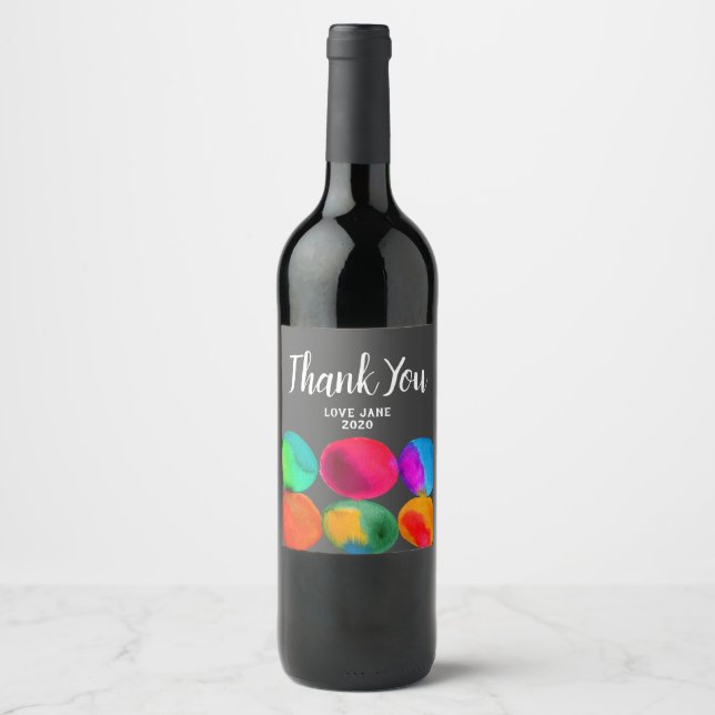 Cute watercolor art modern thank you gift wine label (Front)