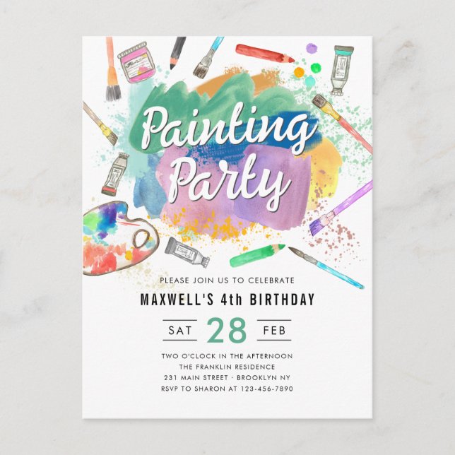 Cute Watercolor Art Paint Painting Party Birthday Postcard (Front)