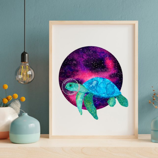 Cute watercolor astronaut turtle illustration poster (Creator Uploaded)