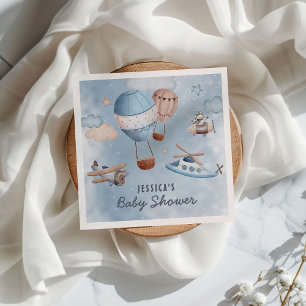 Cute Watercolor Aviation Blue Boy Baby Shower Napkin