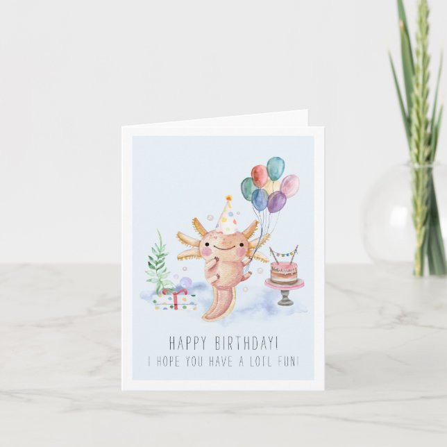 Cute Watercolor Axolotl Birthday Card (Front)
