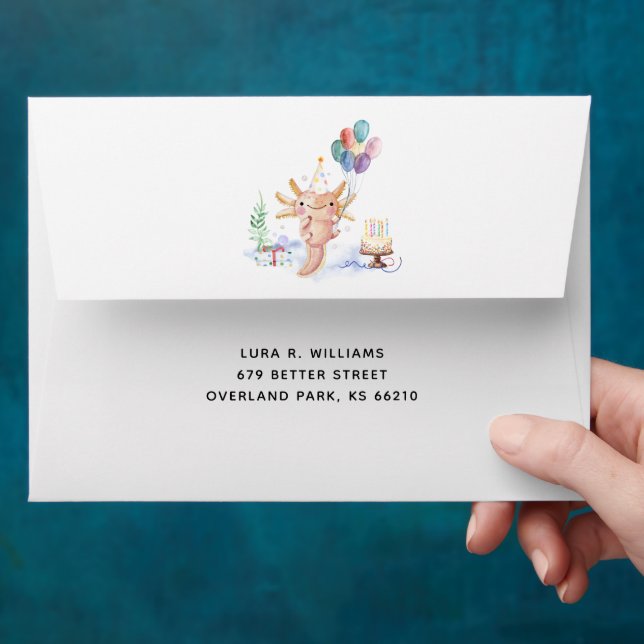 Cute Watercolor Axolotl Birthday | Personalised Envelope (Hand)