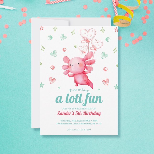 Cute Watercolor Axolotl Kids Birthday Party Invitation (Creator Uploaded)