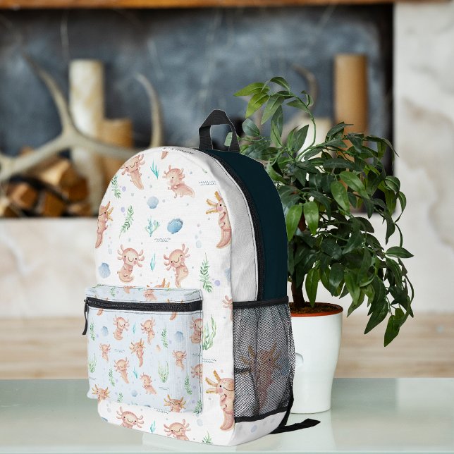 Cute Watercolor Axolotl Pattern Monogram Printed Backpack (Creator Uploaded)