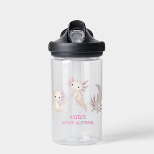 Cute Watercolor Axolotl Questions Personalised Kid Water Bottle