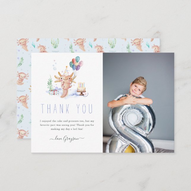 Cute Watercolor Axolotl Thank You Photo (Front/Back)