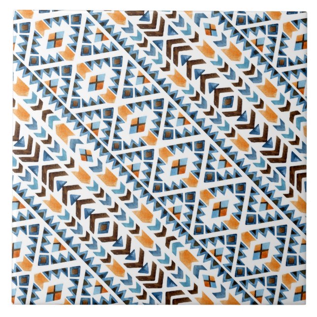 Cute watercolor aztec pattern ceramic tile (Front)