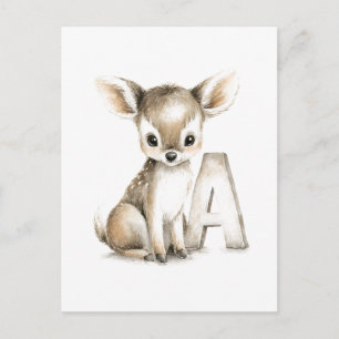 Cute Watercolor Baby Animals Alphabet, Antelope Postcard