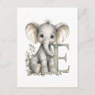 Cute Watercolor Baby Animals Alphabet, Elephant Postcard