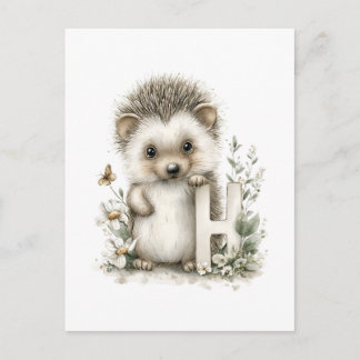 Cute Watercolor Baby Animals Alphabet Hedgehog Postcard