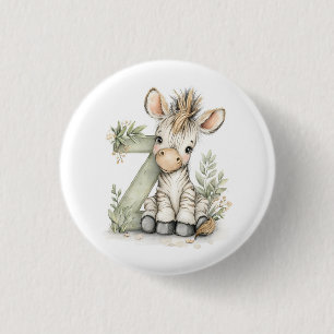 Cute Watercolor Baby Animals with Alphabet Letters 3 Cm Round Badge