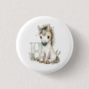 Cute Watercolor Baby Animals with Alphabet Letters 3 Cm Round Badge