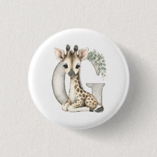 Cute Watercolor Baby Animals with Alphabet Letters 3 Cm Round Badge