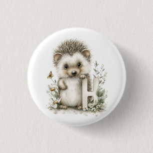 Cute Watercolor Baby Animals with Alphabet Letters 3 Cm Round Badge