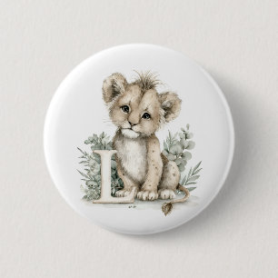 Cute Watercolor Baby Animals with Alphabet Letters 6 Cm Round Badge