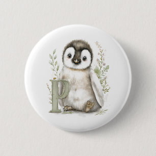 Cute Watercolor Baby Animals with Alphabet Letters 6 Cm Round Badge