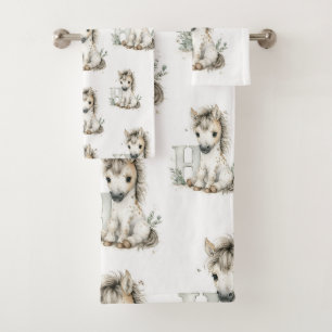 Cute Watercolor Baby Animals with Alphabet Letters Bath Towel Set